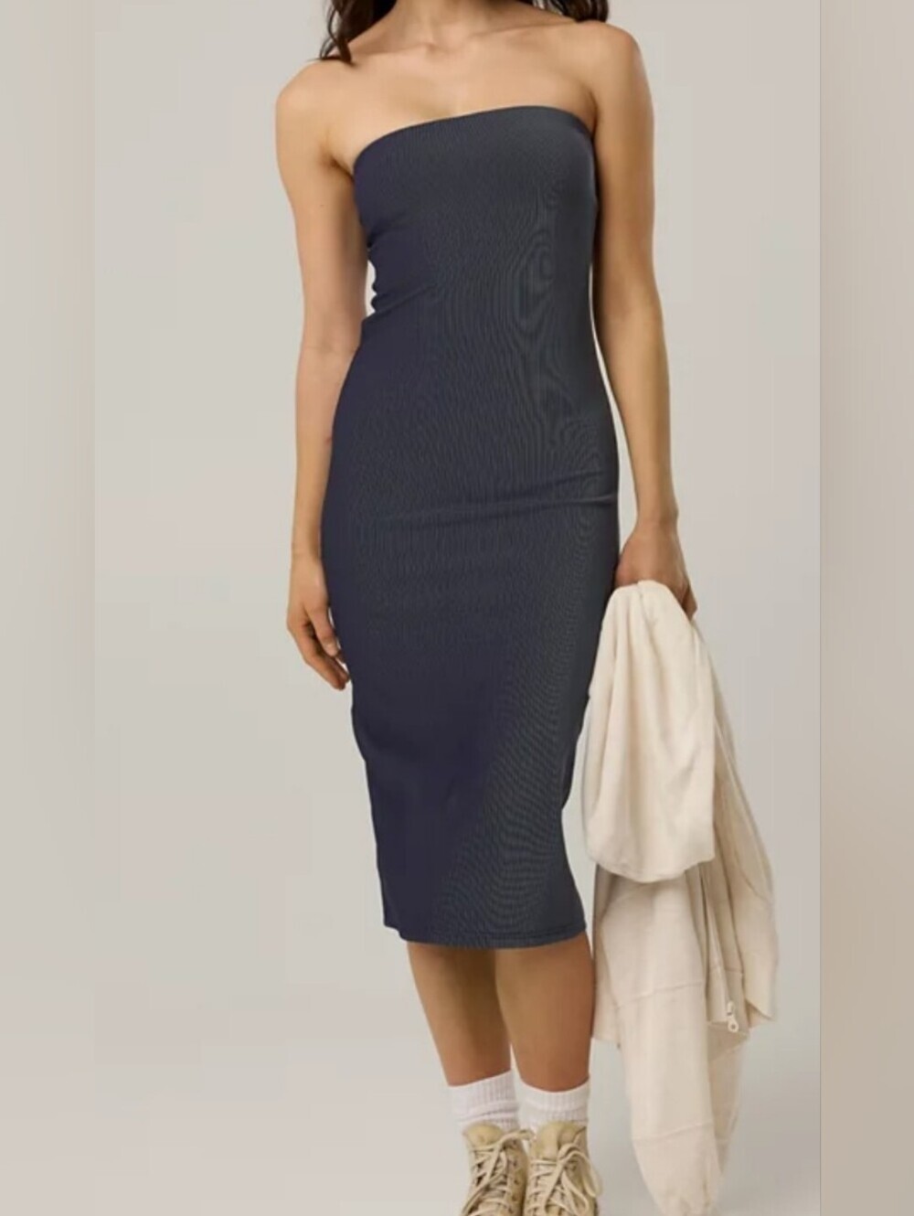 OFFLINE By Aerie NWT Stripe Rib Night Out Strapless Midi Tube Size Large.